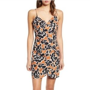 Leith Dress Linen Blend Brown Floral Faux Wrap Sleeveless Back Zip Size …